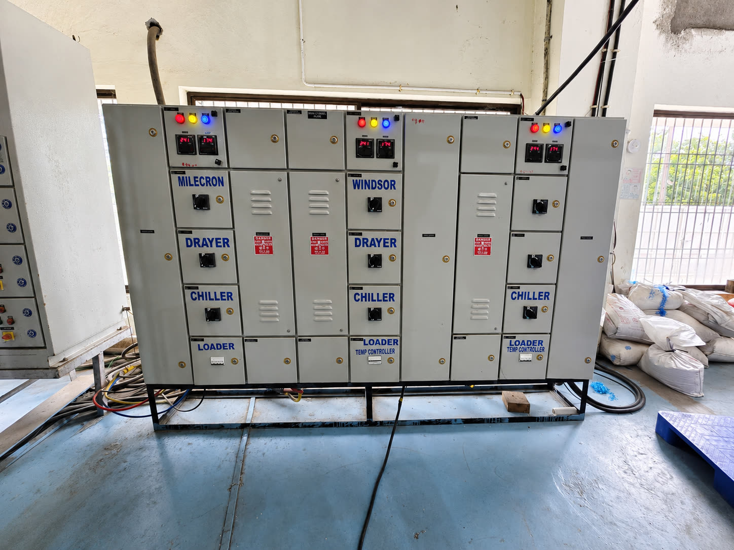 MCB panel powering the dryers, chillers and loaders